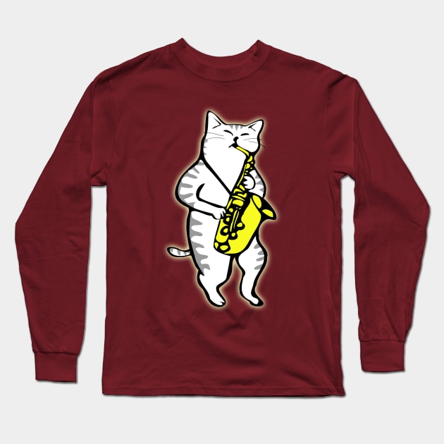 Cat Playing Saxophone Long Sleeve T-Shirt by DonnaPeaches